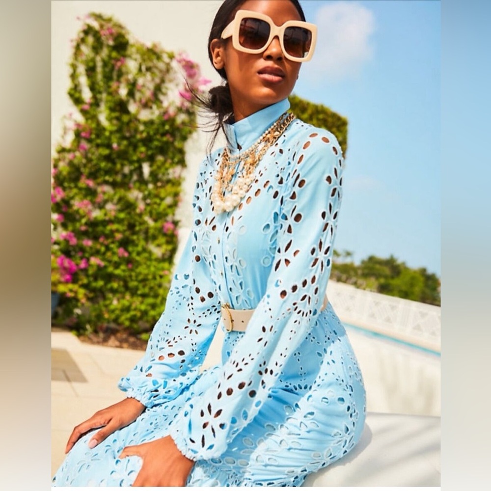 Lilly Pulitzer Zia Eyelet Midi Shirtdress Blue size 8 ❤️‍🔥RARE ❤️‍🔥